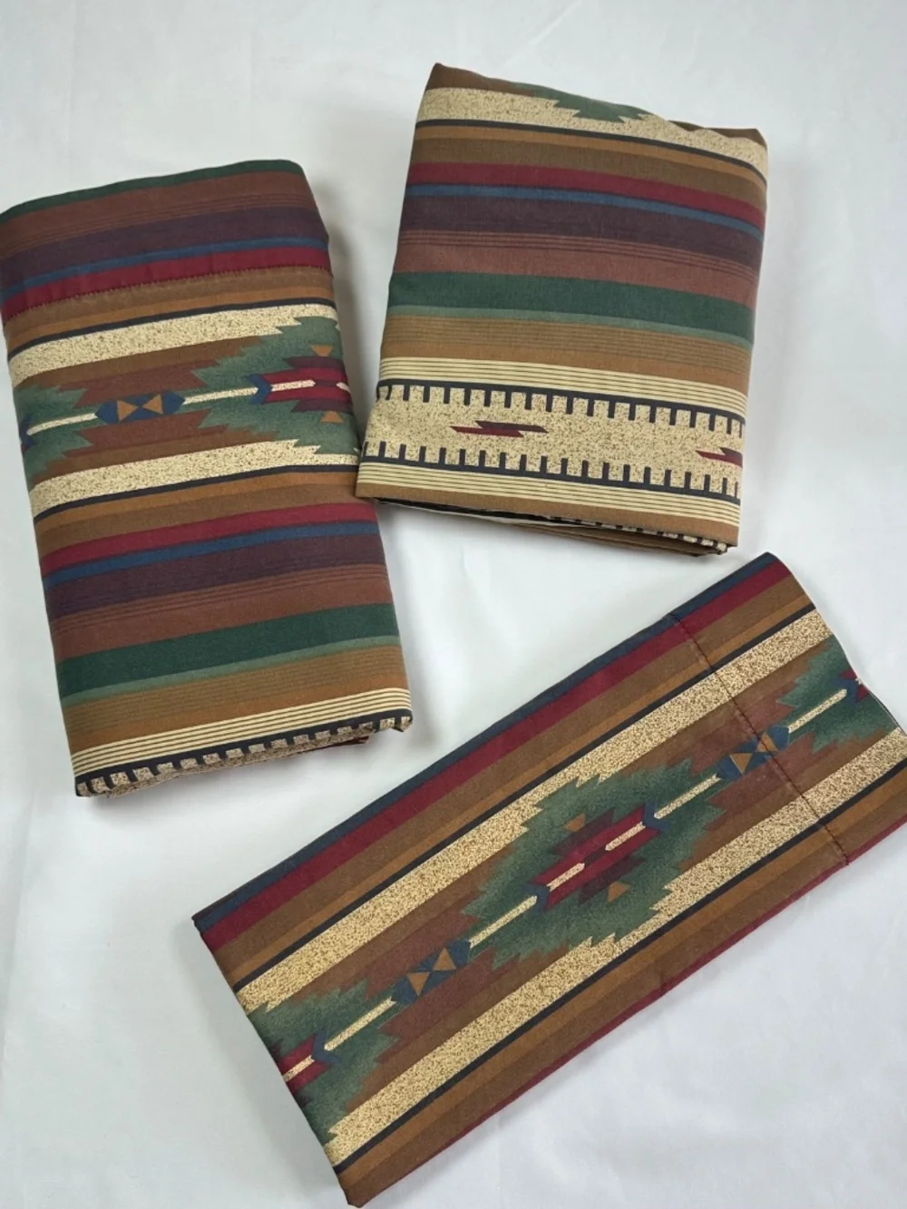 Vintage Dan River Southwest Aztec Queen Sheet Set, Fitted Flat and 2 Cases